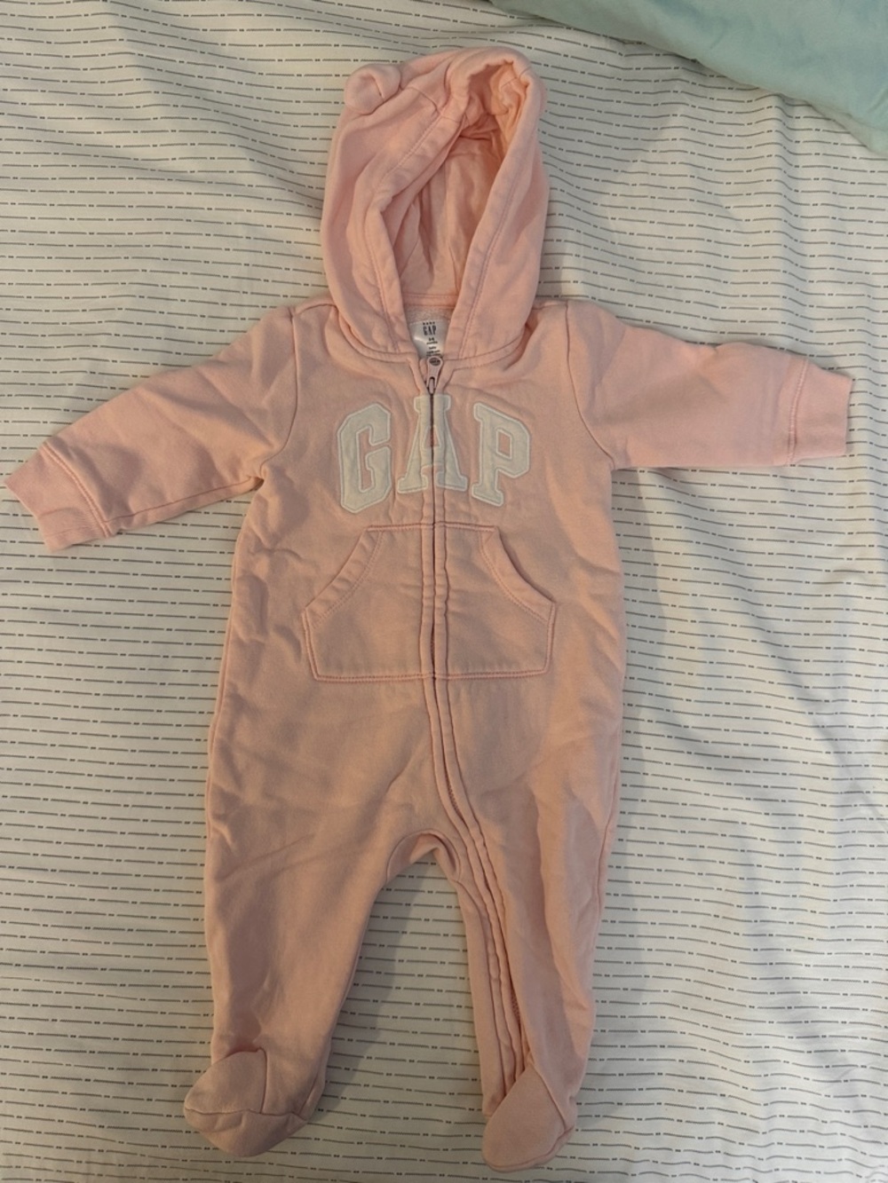 GAP Light Pink Hooded Footed Baby One-Piece